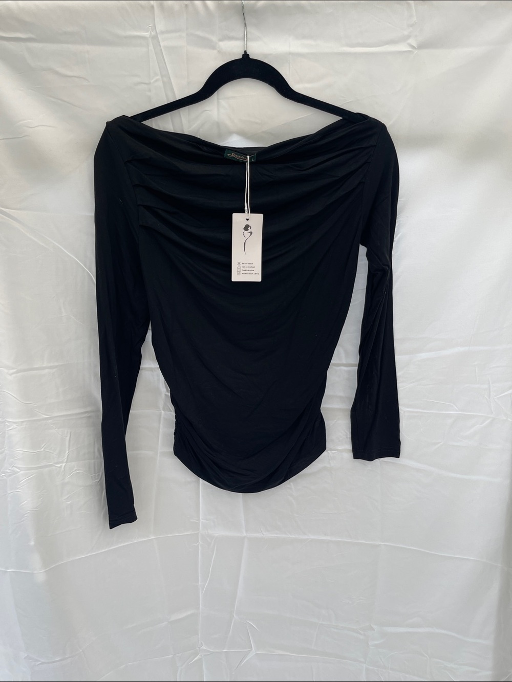 Women's Black Long Sleeve Ruched Boatneck Top by Unknown Brand